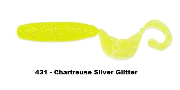 Reins Fat G-Tail Grub 2" Culoare 431 - Chartreuse Silver Glitter