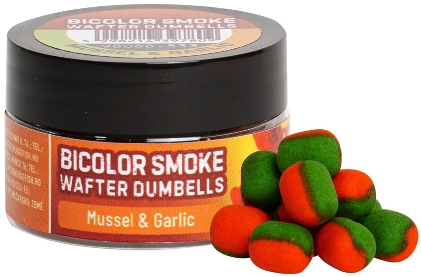 Dumbell Critic Echilibrat Benzar Mix Bicolor Smoke Wafters, 10mm, 30ml/borcan Mussel&Garlic (Verde si Portocaliu)	